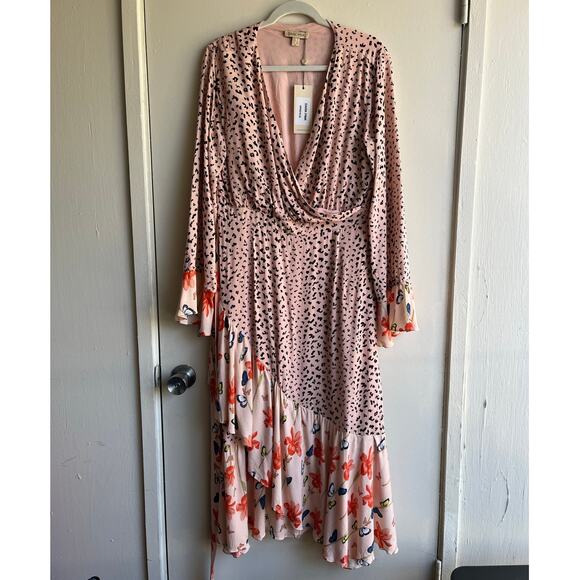 Dark Pink Butterfly Ruffle Pink Black Cheetah Floral Pink Midi Dress 12 NWT $103 - Picture 6 of 16